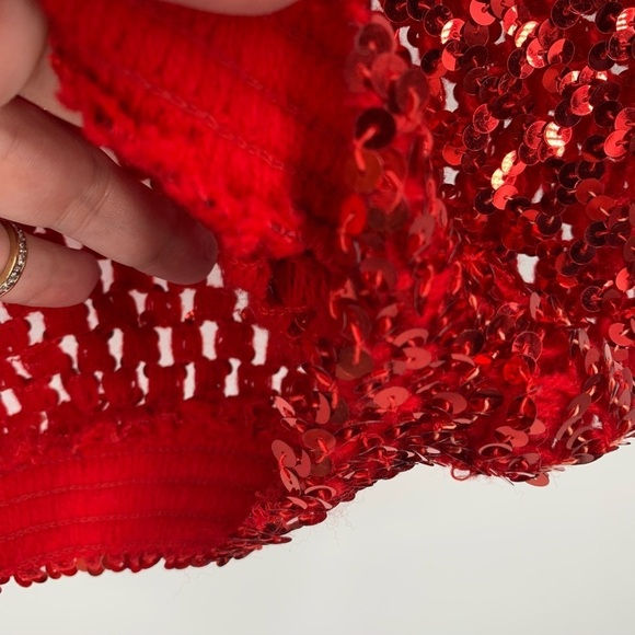 Vintage Sequin Stretch Disco Red‎ Top - Picture 6 of 12